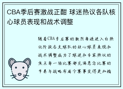 CBA季后赛激战正酣 球迷热议各队核心球员表现和战术调整